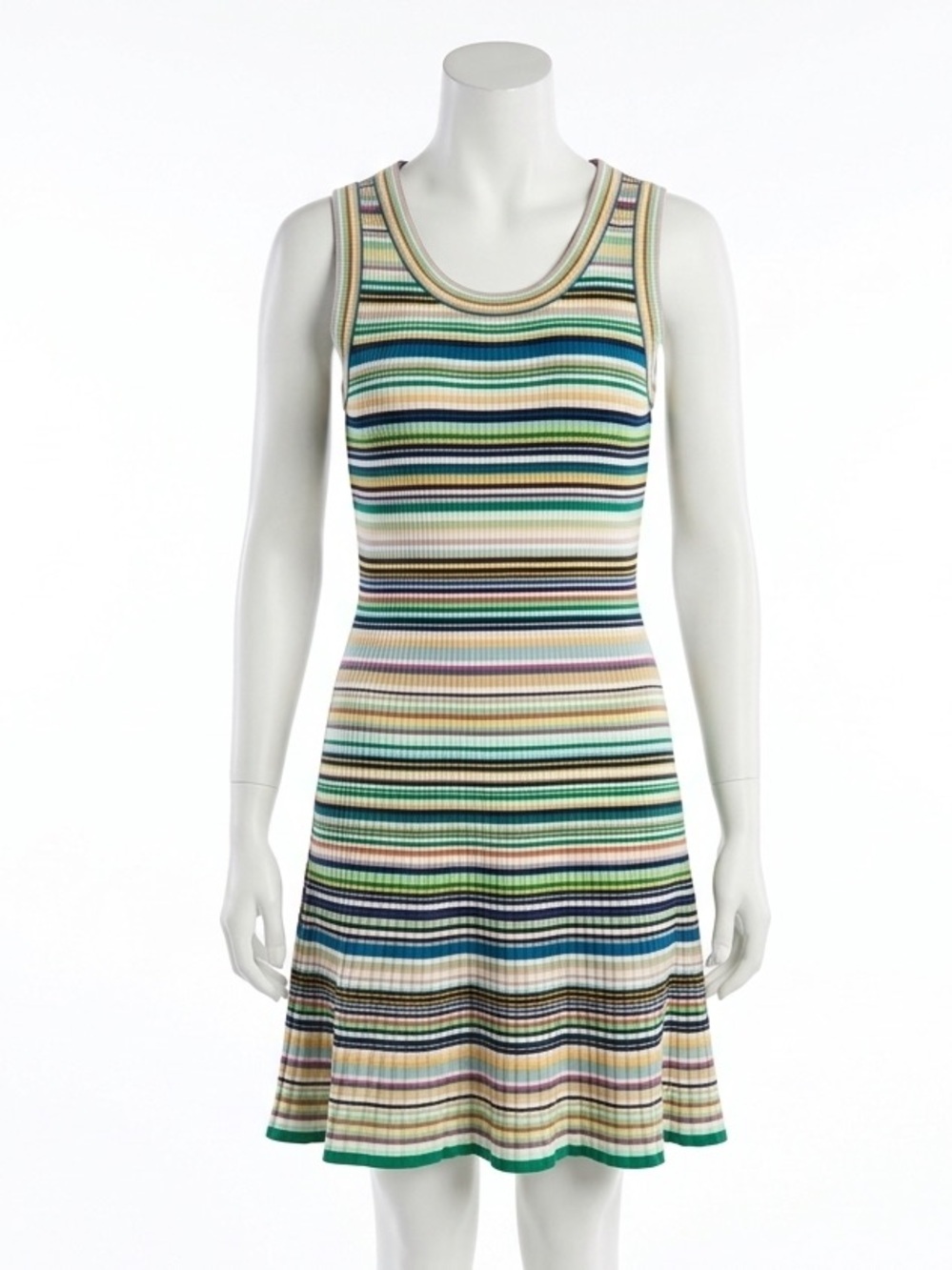 Milly Striped Ribbed Knit Fit Flare Dress Sleeveless Multicolor Women Size Large